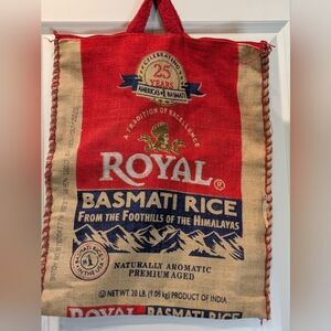 Upcycled Royal Basmati Rice Sack Tote Bag Burlap Market Bag Fair Trade Style